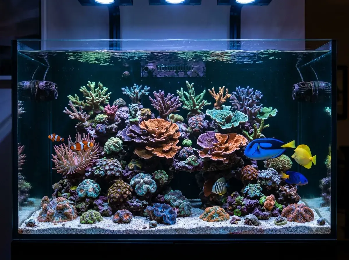 Marine reef tank with coral