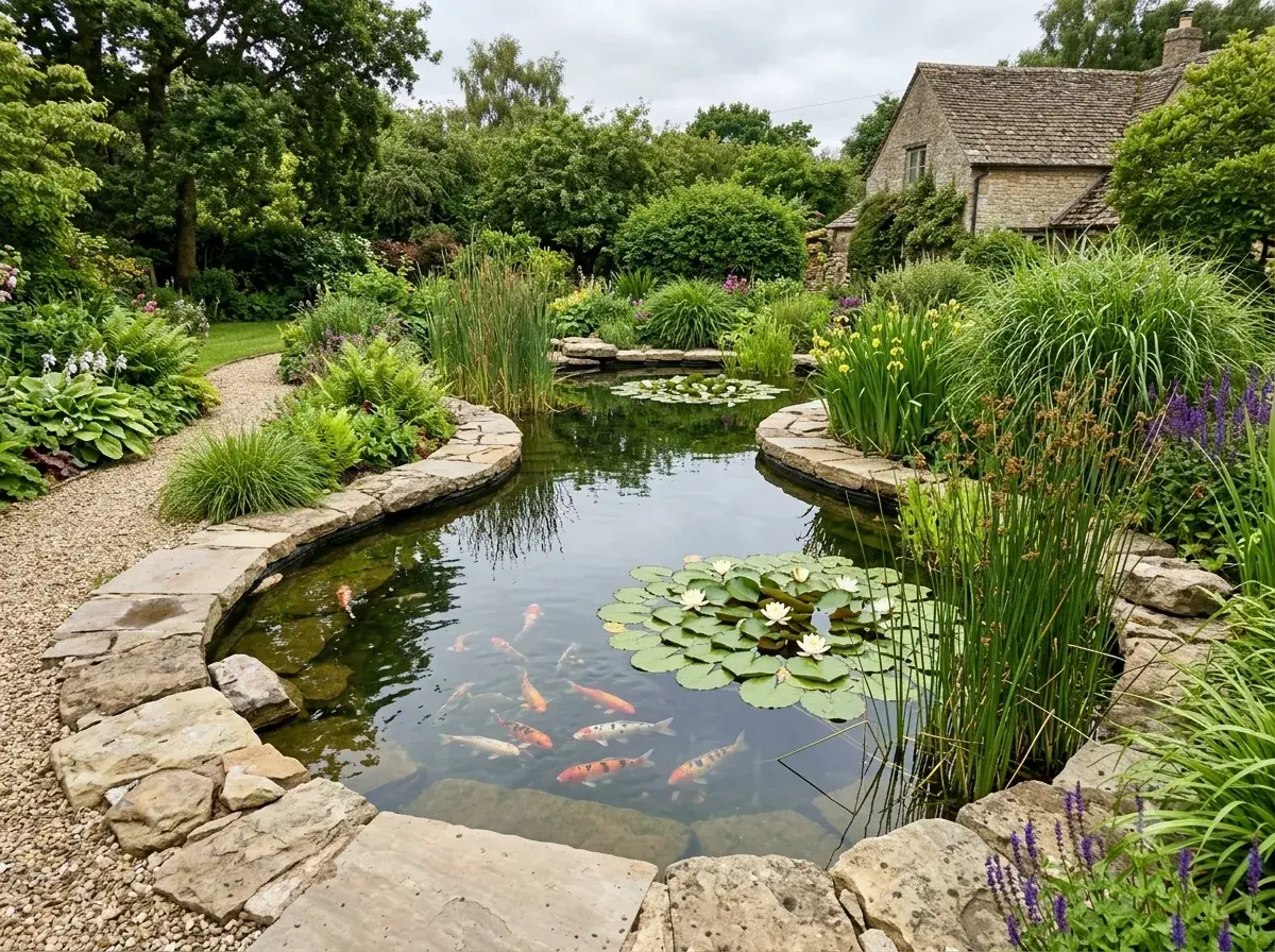 Garden pond outside a cottage